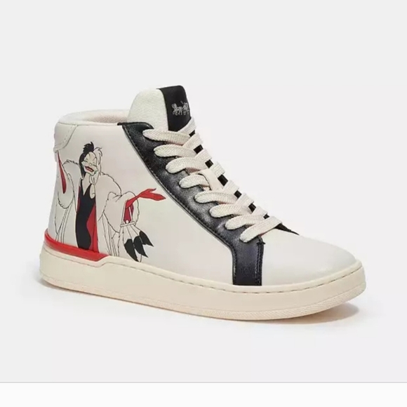 Disney X Coach Clip High Top Sneaker With Cruella Motif US Size 9B (KB) - Picture 1 of 14